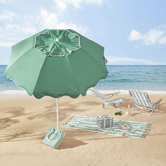 2,2M vintage grönt strandparaply