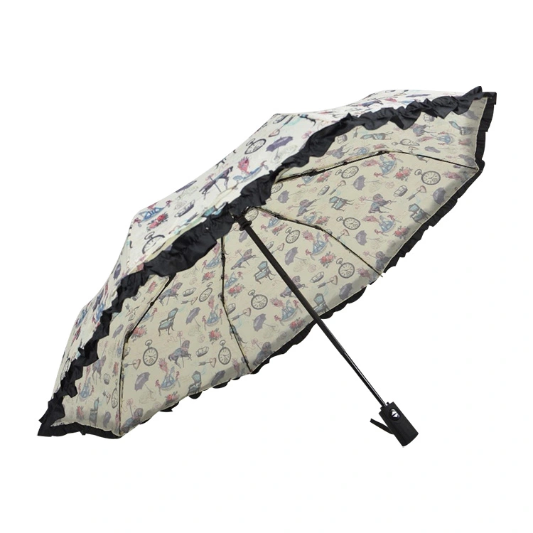 Vindtätt 3-vikbart spetsparaply