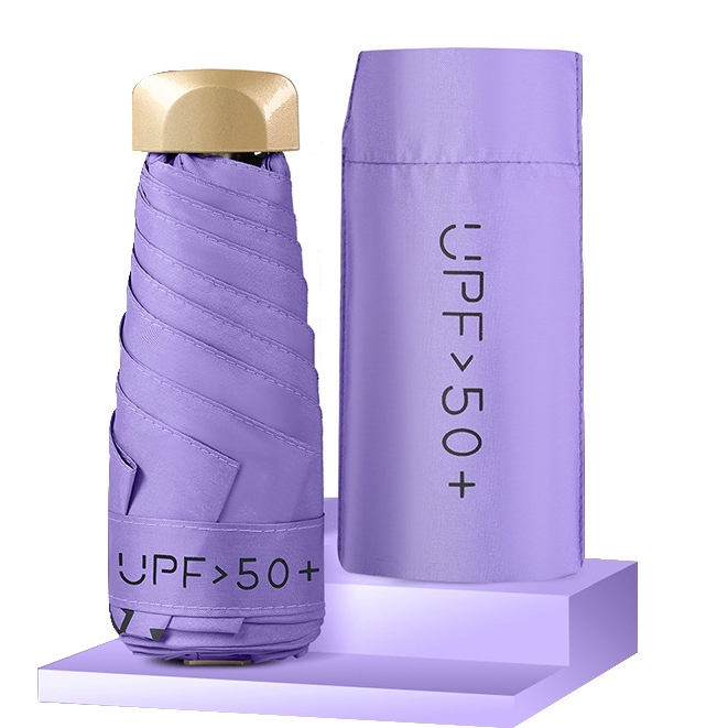 UPF 50+ Ultrakompakt minihopfällbart paraply med svart UV-beläggning för sol och regn